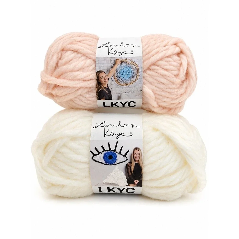 Lion Brand London Kaye LKYC Super Bulky Yarn Lot Shy Pink Snowflake White 2pk